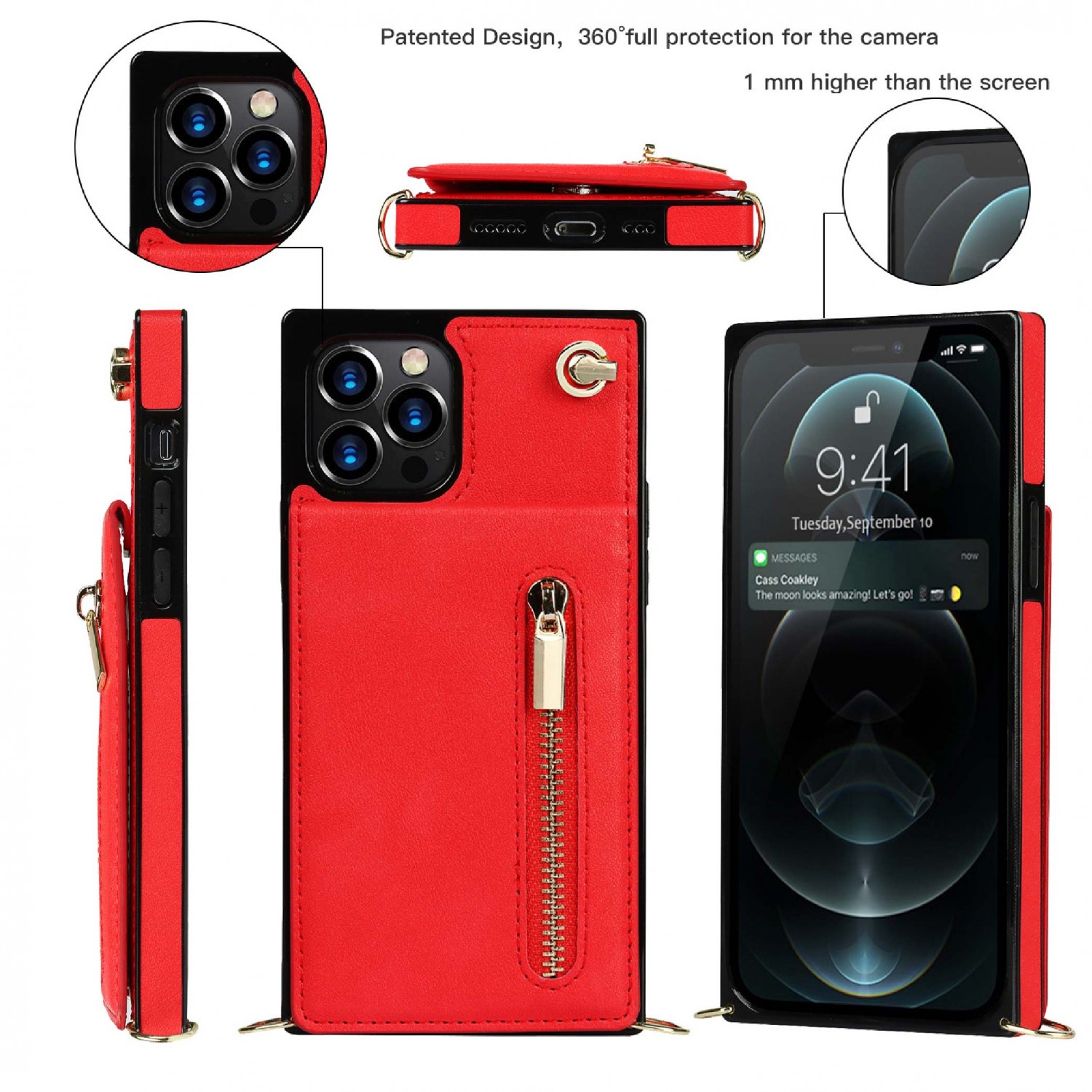 iPhone14系列 斜掛拉鍊收納手機殼｜黑色/紅色/紫色